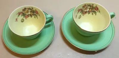 Buy George Clews And Co Ltd Tea Cups X2 Spearmint Green 1940's 1950's 1960's China • 28.95£