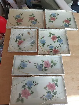 Buy Vintage Chance Glass Serving Plates X6, Job Lot,  Boxed, Pink & Blue Clematis • 30£