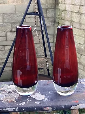 Buy Skandinavian Red Art Glass Vase Reijmyre Sweden. 1950 -70s’ • 15£