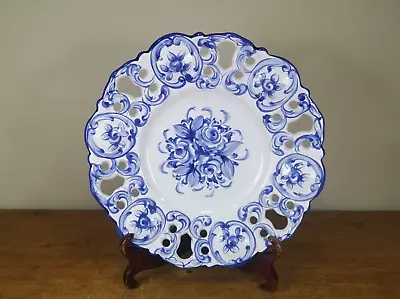 Buy Vintage Vestal Alcobaca Portugal Reticulated Blue And White Wall Plate • 14.50£
