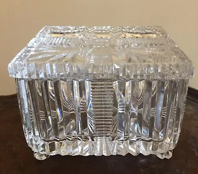 Buy Art Deco Cut Glass Crystal Footed Trinket Box Heavy High Quality Poss French • 25£