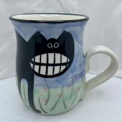 Buy Karen Donleavy Signed KD Black Grinning Kitty Cat Pottery Mug 16oz Handmade VTG • 25.89£