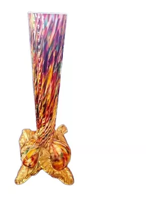 Buy Vintage Welz Splatter Glass Bud Vase 7inches Tall Trio Footed  • 18.99£