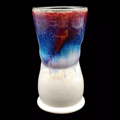 Buy Handmade Signed Art Pottery Vase 6  White Blue Purple Red Drip Glaze Dan Wheeler • 39.13£