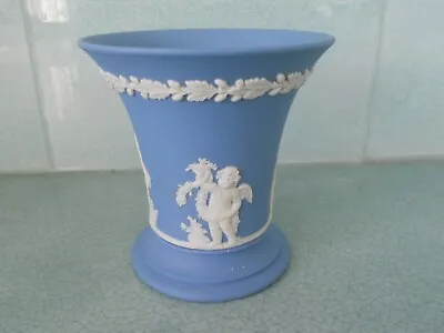 Buy Vintage 1978 Wedgwood Jasperware 3.5  Blue Trumpet Vase - Cherubs Four Seasons • 8.95£