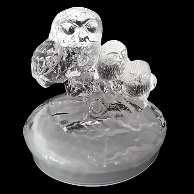Buy Owl & Owlets Glass Figurine Ornament 24% Lead Crystal RCR 5 H Home Birthday Gift • 17.95£