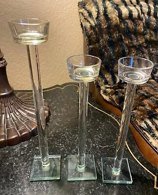 Buy Set Of 3 Tall Long Stemmed Teal Light Candle Holders Bwu • 14.23£