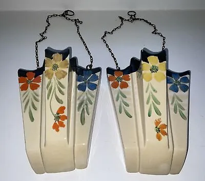 Buy Art Deco Wall Pockets/vases Pair -1930s  Arthur Wood Pottery -with Chains-9x7 “ • 35£