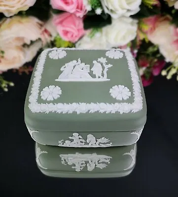 Buy Wedgwood Jasperware Square Box With Lid (Cream Color On Celadon Green) • 14.99£