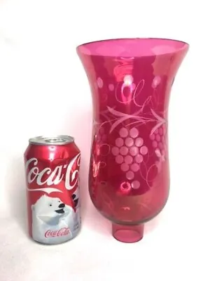 Buy 8 ¾” Tall Ruby Red Cut To Clear Glass  Hurricane Lamp Chimney Candle Shade Large • 28.67£