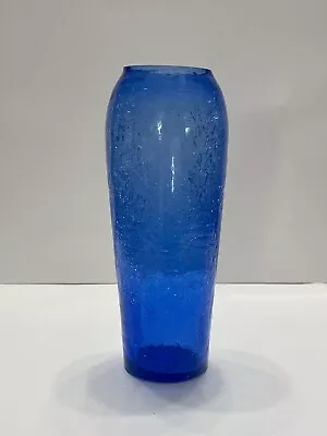 Buy Vntg  Pilgrim Cobalt Blue Crackle Glass Handblown Vase 7 3/4” Tall • 7.67£