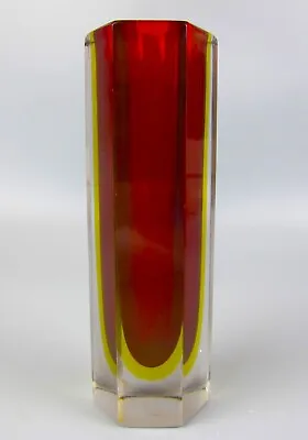 Buy Murano Glass Faceted Vase. Tri-Color: Red Yellow Smoke. Hexagon. 60s Vintage. 6  • 34.99£
