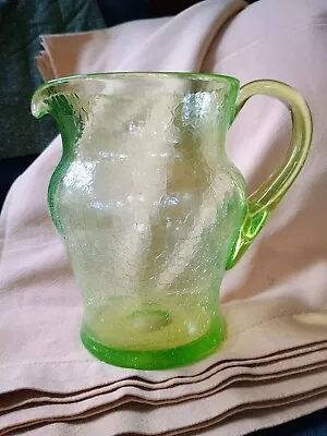 Buy Vintage Hand Made Green Uranium Crackle Glass Water Jug Pitcher • 29.99£