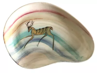 Buy Vintage Hand Painted Scandinavian Pottery Pin Dish, Bowl - Antelope, Deer • 8£