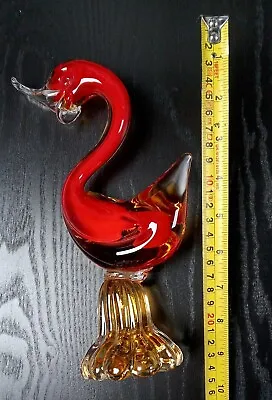 Buy Glass Figurine, Duck Bird Swan, Murano Style, Red Sommerso' Style, Vintage, 9  • 9.99£