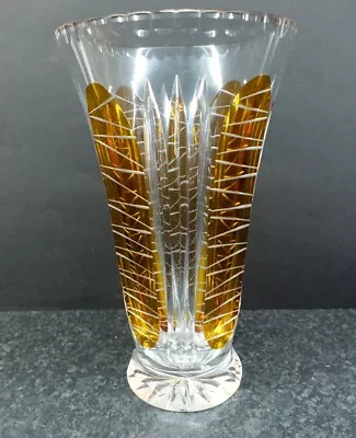 Buy Contemporary Bohemian Large Heavy Cut - Crystal Glass Vase With Amber Panels • 24£