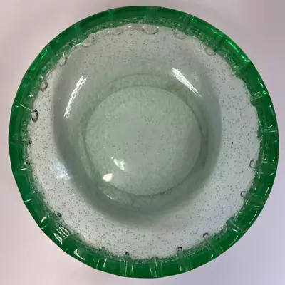 Buy Vintage Daum Nancy France Art Deco Green Bubble Glass Dish Signed Ridged Rim • 275£