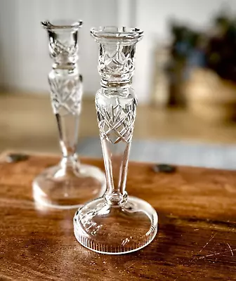 Buy Vintage Pair Of Elegant Glass Candlesticks / Candle Sticks, 19cms Tall. • 22.99£