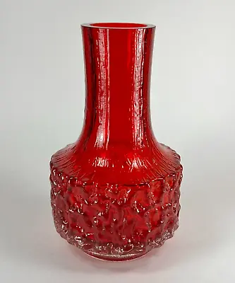 Buy Whitefriars Geoffrey Baxter Ruby Red Clear Glass Bark Textured Mallet Vase #9818 • 313.99£
