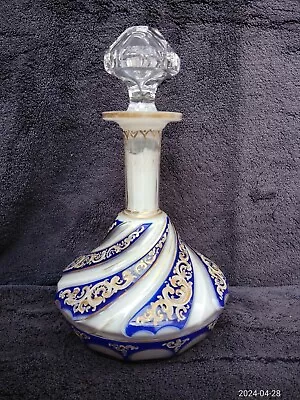 Buy Antique Bohemian Moser Style Blue Enamel Overlay Cut Glass Scent Perfume Bottle • 105£