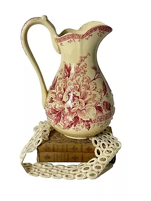 Buy French Antique MIREILLE Roses Pink Claret Jug Pitcher Gien Ironstone 19th Cent • 113.16£