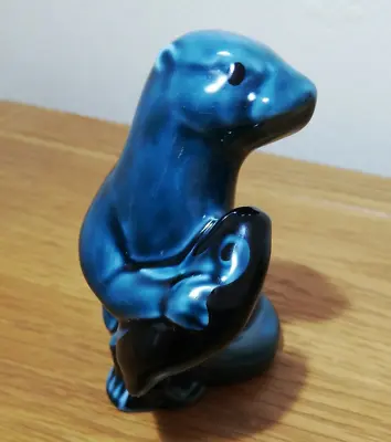 Buy Poole Pottery Otter With Fish Vintage Blue & Black Glazed Excellent Condition • 14.99£
