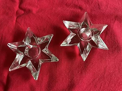 Buy Pair Of Vintage Clear Glass Star Shaped Candlestick Holders 6 Point • 7.50£