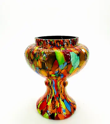 Buy Czechoslovakia Glass Vase  Spatter Pattern Multicolor Over Black Art Deco • 38.60£