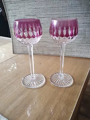 Buy Six Vintage Bohemian Cranberry Red Crystal Hock Wine Glasses Pinwheel Cut Glass • 150£
