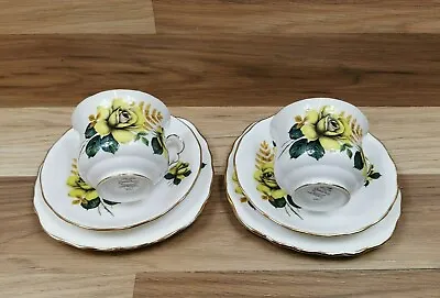 Buy 2 X Vintage QUEEN ANNE Fine Bone China Yellow Roses Tea Trio- Ridgway Potteries  • 12.99£