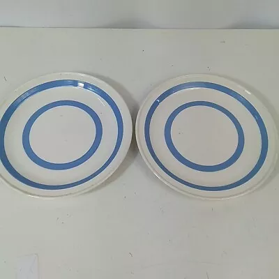 Buy Carrigarline Pottery Ireland Blue White Stripe Plate 9  X2 Vintage • 19.99£