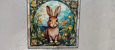 Buy Cute Bunny Rabbit  Square  Stained Glass Effect  Sun Catcher Gift Idea NEW • 2.50£