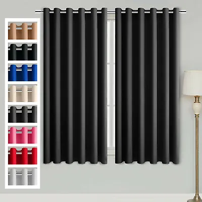 Buy Thermal Blackout Curtains Ring Top Bedroom Kitchen Short Window Curtain Pair UK • 28.79£