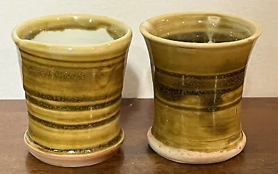 Buy 2 Art Pottery Shot Glasses With Drip Glaze Brown And Gold OOAK Set • 12.46£