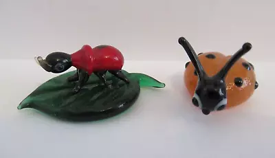 Buy Rare Vintage Handmade 2 Little Glass Ladybirds / Ladybug Glass Animal Ornaments • 19.99£