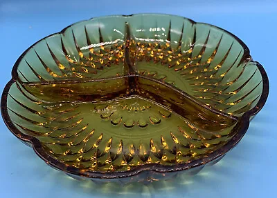 Buy Amber Dish Glass Relish Vintage Part Divided Party Serving Dish AMBER 3-Part • 3.59£
