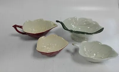 Buy Carlton Ware Hand Painted X4 Leaf Shaped Trinket Dish Bowls Jugs Green Red • 9.99£