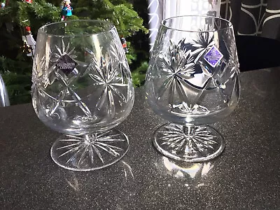 Buy Pair Of Edinburgh Cut Crystal Brandy Balloons Sniffters Glasses Original Labels • 22.95£