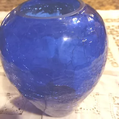 Buy Pilgrim CRACKLE Cobalt Blue Vase PINK REFLECTION IN PHOT0'S FROM CAMERA NO FLAW • 18.73£