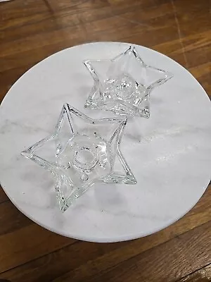 Buy 2 Vintage Glass Five Point Star Shaped Starburst Design Tapered Candle Holders • 8.16£