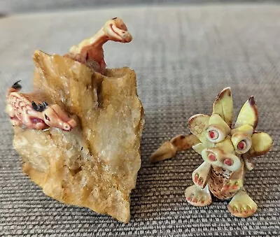 Buy Two Miniature Dragon Ornaments: Two On Quartz And One Pottery • 10£