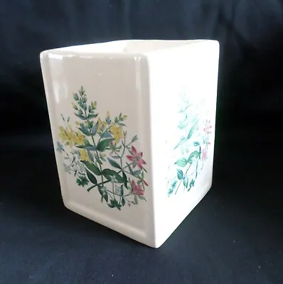 Buy WADE SQUARE VASE FLORAL PATTERN TRINKET POT WITH MEADOW FLOWERS 1990's • 4.50£