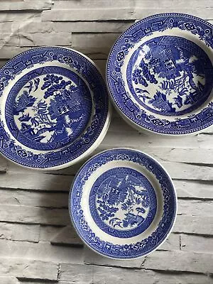 Buy Vintage Dunn Bennett & Co Burslem Willow Pattern Blue White 15 X Plates Set • 99£