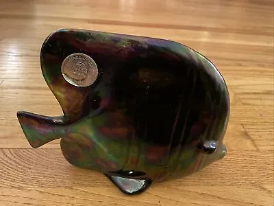 Buy Harris Potteries Chicago Vintage Ceramic Fish Black Iridescent Original Sticker! • 43.97£