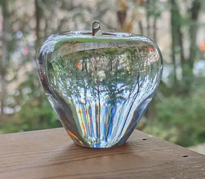 Buy Paper Weight Apple Crystal Clear Glass 3.25  Logo & Dated On Bottom Vintage • 15.06£