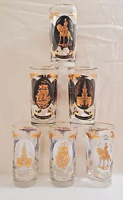 Buy 6 Retro MCM Libbey Patriotic Glassware, A.Jackson ,Perry Ship ,Independence Hall • 28.76£