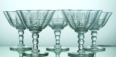 Buy Five TUDOR Bobbin Stem Lead Crystal Cut Champagne Coupes Cocktail Glasses  200ml • 50£