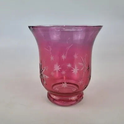 Buy Antique Cranberry Glass Vase With Star Cut Decoration 10.4cm High • 19.95£