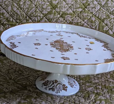 Buy Hand Painted Gilded Limoges Porcelain Pedestal Cake Plate • 46.49£
