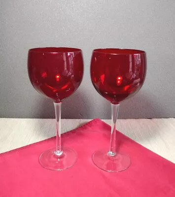 Buy Vintage Set Of 2 Ruby Red Wine Glasses • 18.97£